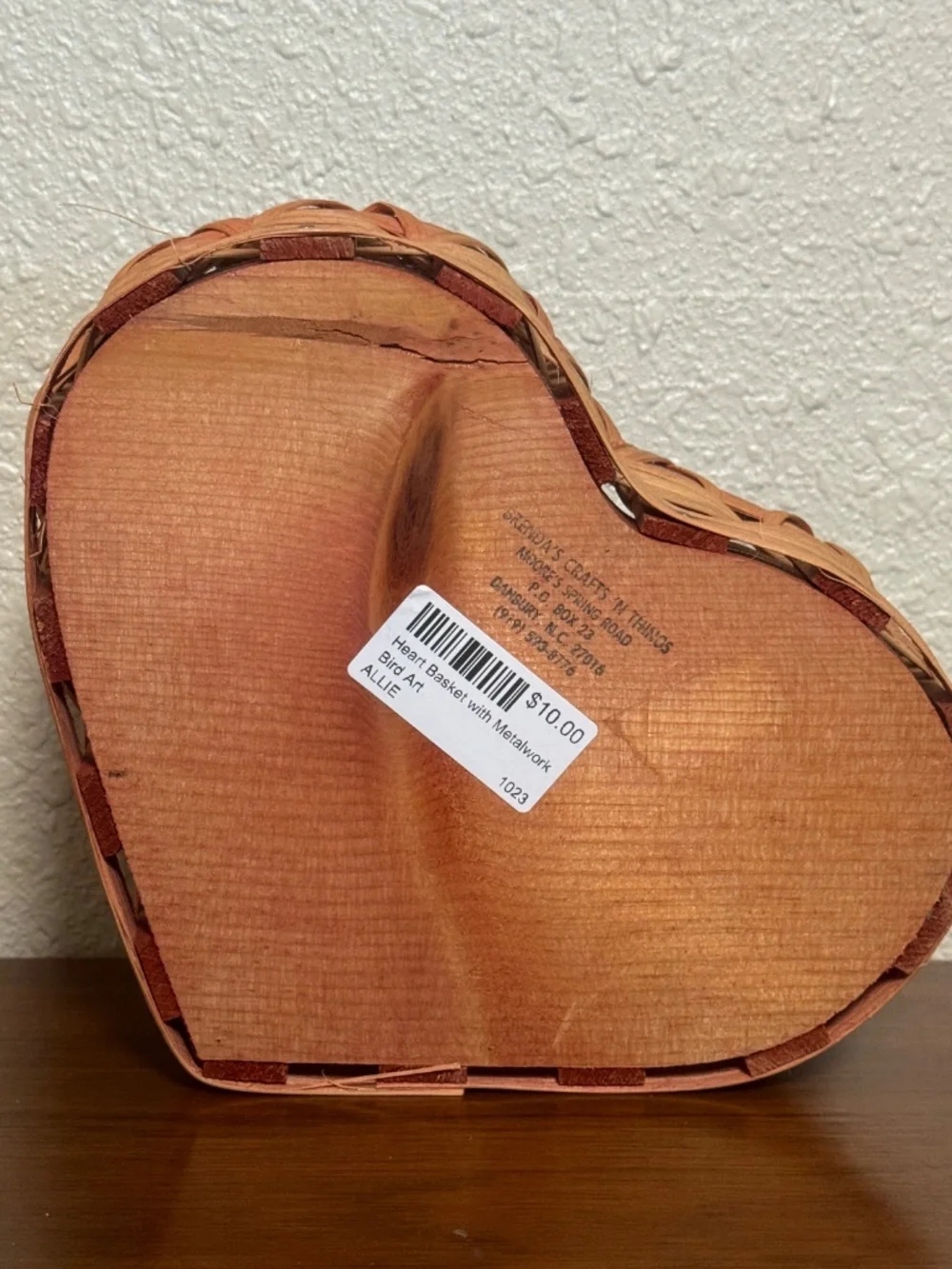 Vintage Cottage Core Decor - Heart Basket Metal Bird Art